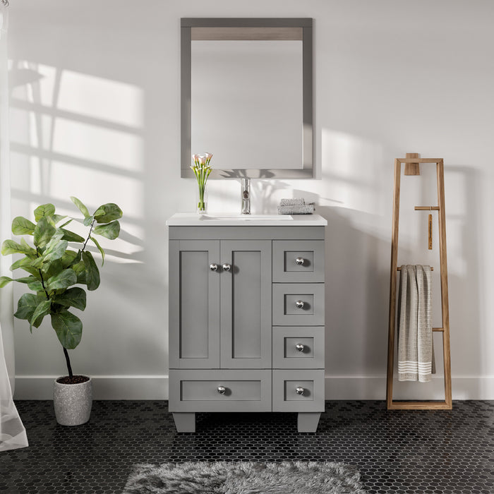 Eviva Acclaim 24" Transitional Bathroom Vanity in Gray or White Finish with White Quartz Countertop and Undermount Porcelain Sink