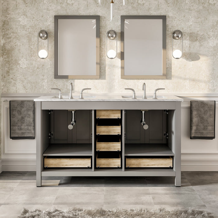 Eviva Aberdeen 60" Transitional Double Sink Bathroom Vanity in Espresso, Gray or White Finish with White Carrara Marble Countertop and Undermount Porcelain Sinks