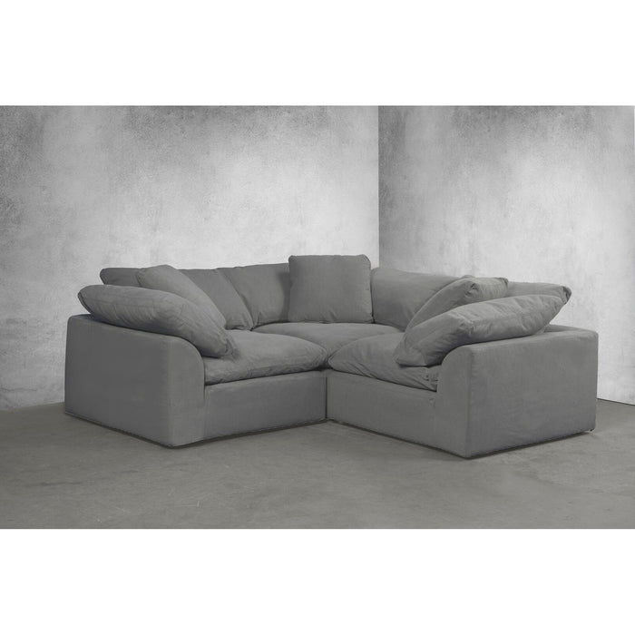 Sunset Trading Cloud Puff 3 Piece 88" Wide Slipcovered Modular Sectional Small L Shaped Sofa | Stain Resistant Performance Fabric | Gray SU-1458-94-3C
