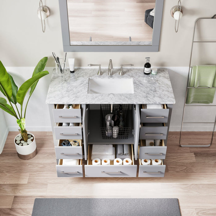 Eviva Aberdeen 48" Transitional Bathroom Vanity in Espresso, Gray or White Finish with White Carrara Marble Countertop and Undermount Porcelain Sink