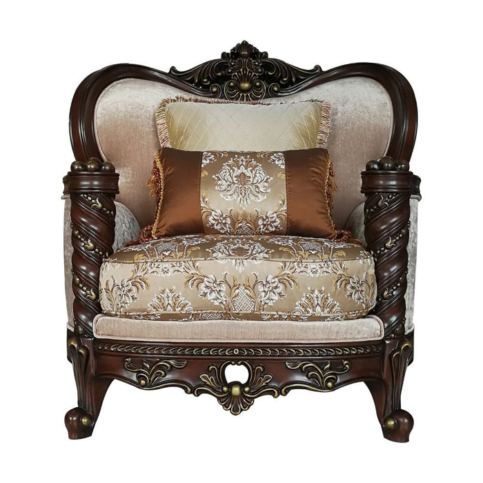 Acme Furniture Devayne Chair W/2 Pillows Same 50687 in Pattern Fabric & Dark Walnut Finish LV01584