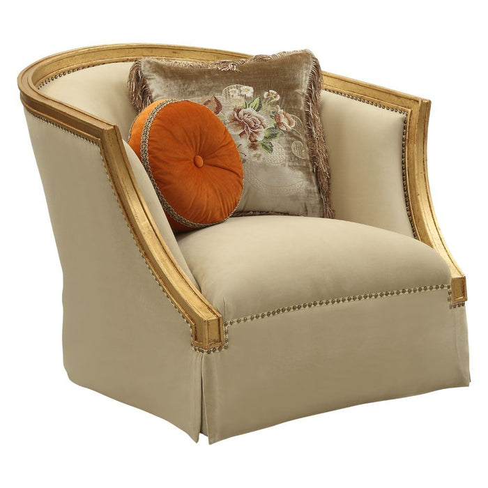 Acme Furniture Daesha Chair W/2 Pillows in Tan Flannel & Antique Gold Finish 50837