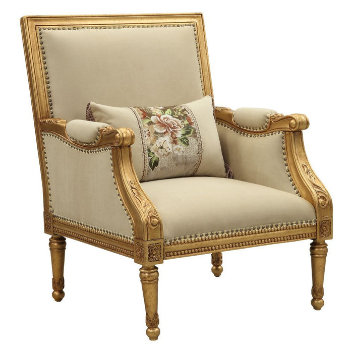 Acme Furniture Daesha Chair W/1 Pillow in Tan Flannel & Antique Gold Finish 50838