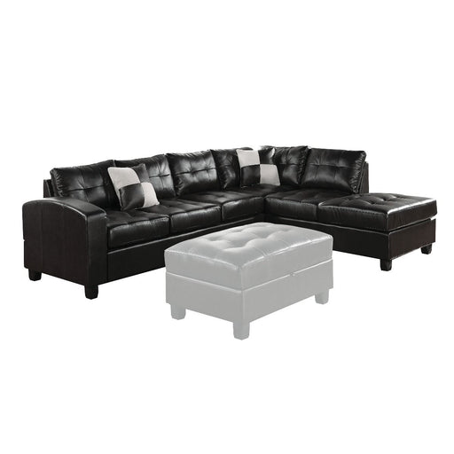 Acme Furniture Kiva Reversible Sectional Sofa W/2 Pillows in Black Bonded Leather Match 51195_KIT