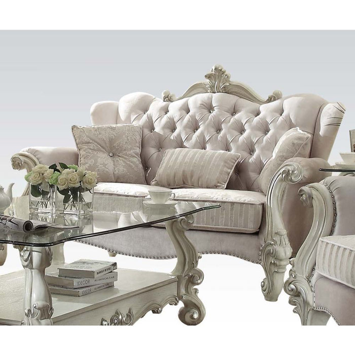 Acme Furniture Versailles Loveseat W/3 Pillows in Ivory Fabric & Bone White Finish 52106
