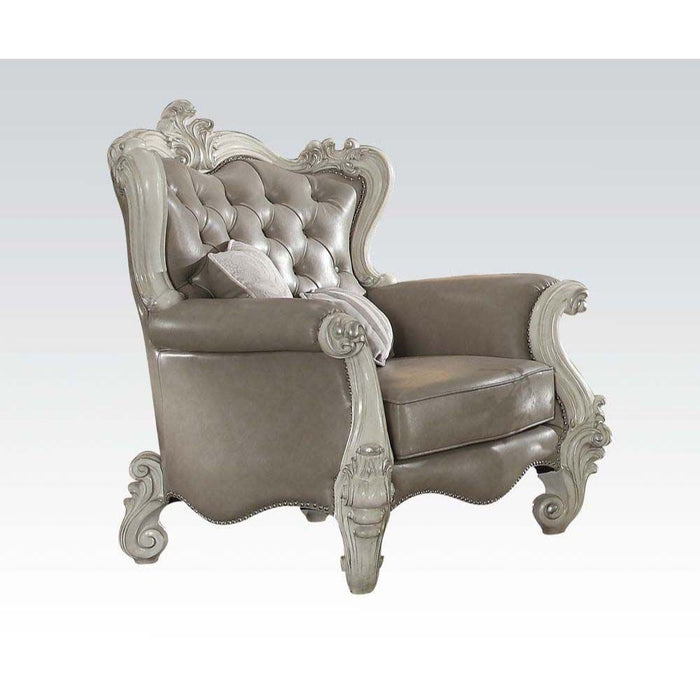 Acme Furniture Versailles Chair W/2 Pillows in Vintage Gray PU & Bone White Finish 52127