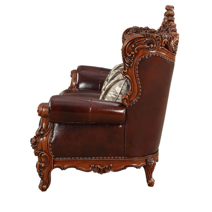 Acme Furniture Eustoma Sofa in Cherry Top Grain Leather Match & Walnut Finish 53065