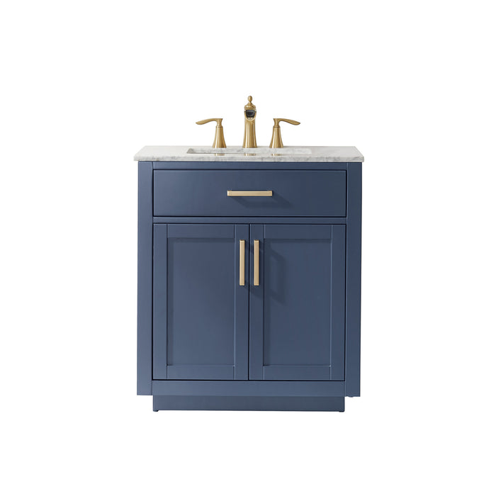 Altair Design Ivy 30"" Single Bathroom Vanity Set in Royal Blue and Carrara White Marble Countertop
