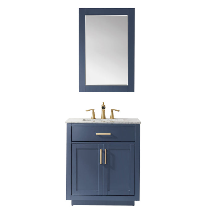 Altair Design Ivy 30"" Single Bathroom Vanity Set in Royal Blue and Carrara White Marble Countertop