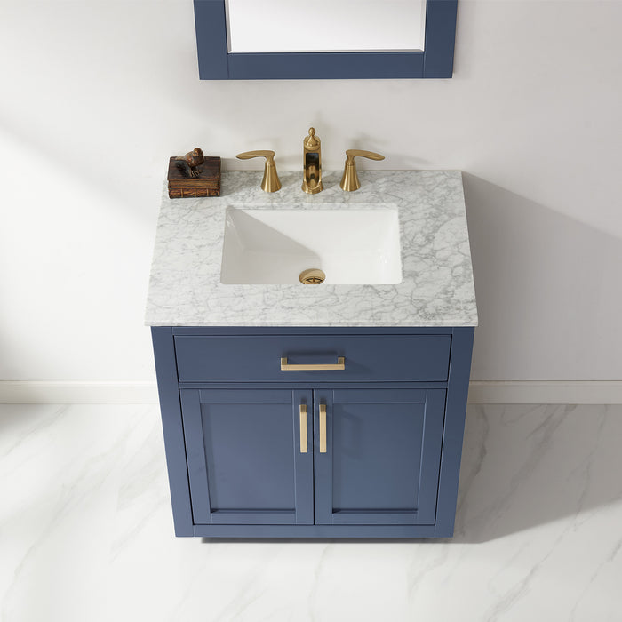 Altair Design Ivy 30"" Single Bathroom Vanity Set in Royal Blue and Carrara White Marble Countertop