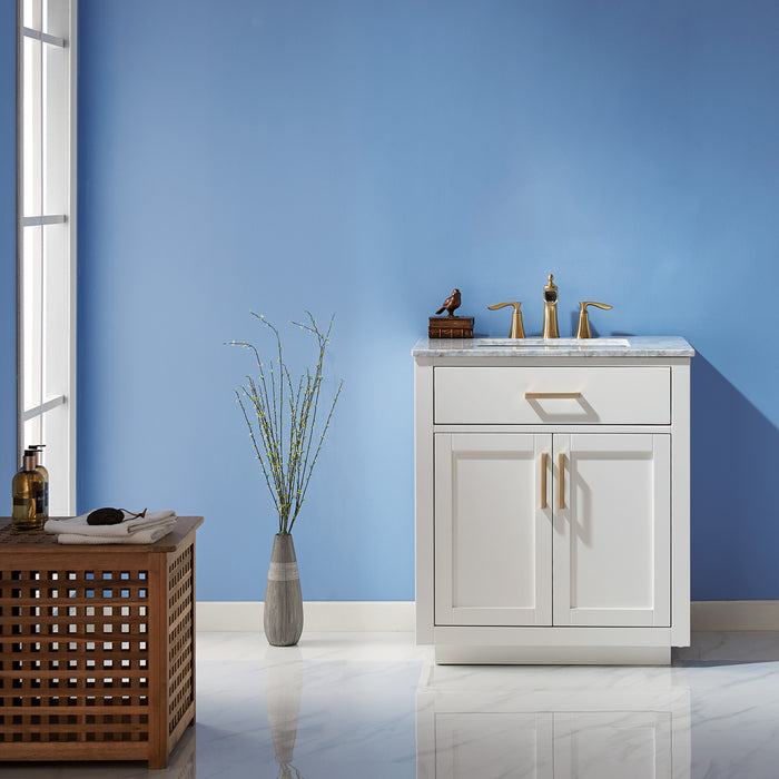 Altair Design Ivy 30"" Single Bathroom Vanity Set in White and Carrara White Marble Countertop