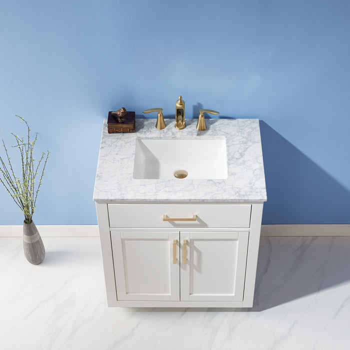 Altair Design Ivy 30"" Single Bathroom Vanity Set in White and Carrara White Marble Countertop