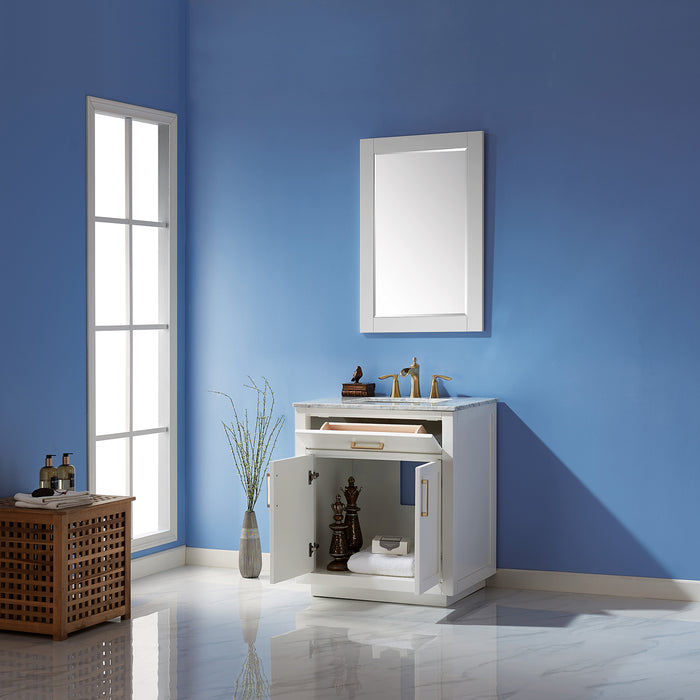 Altair Design Ivy 30"" Single Bathroom Vanity Set in White and Carrara White Marble Countertop