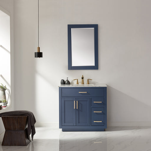 Altair Design Ivy 36"" Single Bathroom Vanity Set in Royal Blue and Carrara White Marble Countertop
