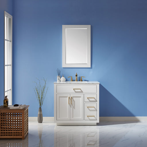 Altair Design Ivy 36"" Single Bathroom Vanity Set in White and Carrara White Marble Countertop