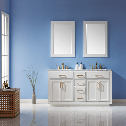 Altair Design Ivy 60"" Double Bathroom Vanity Set in White and Carrara White Marble Countertop