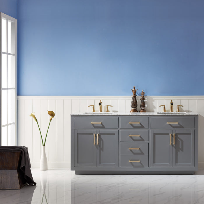 Altair Design Ivy 72"" Double Bathroom Vanity Set in Gray and Carrara White Marble Countertop