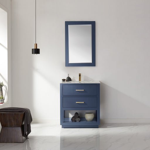 Altair Design Remi 30"" Single Bathroom Vanity Set in Royal Blue and Carrara White Marble Countertop