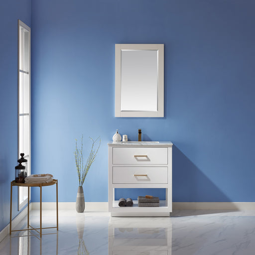 Altair Design Remi 30"" Single Bathroom Vanity Set in White and Carrara White Marble Countertop