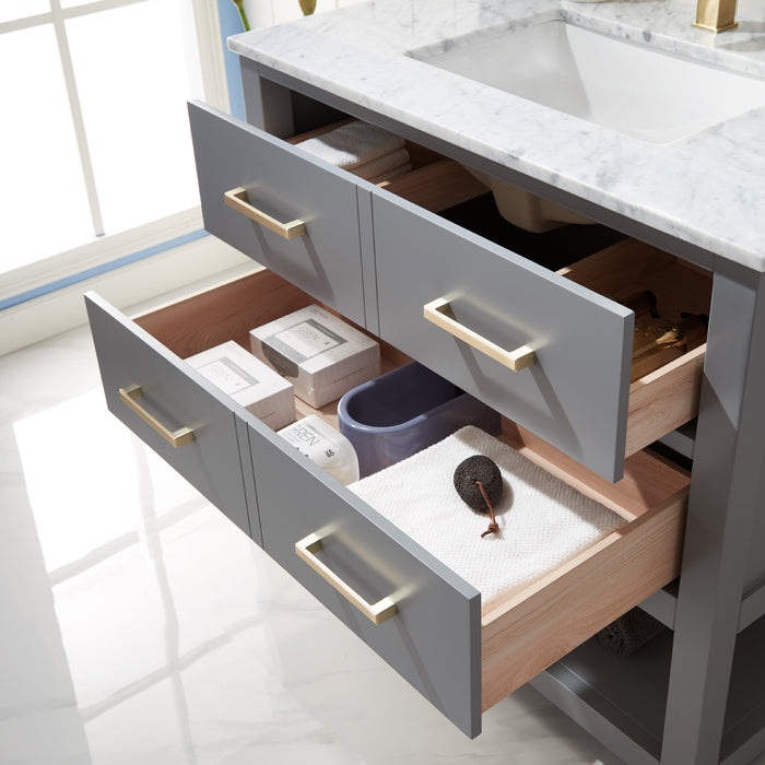 Altair Design Remi 36"" Single Bathroom Vanity Set in Gray and Carrara White Marble Countertop