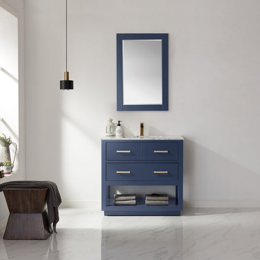 Altair Design Remi 36"" Single Bathroom Vanity Set in Royal Blue and Carrara White Marble Countertop