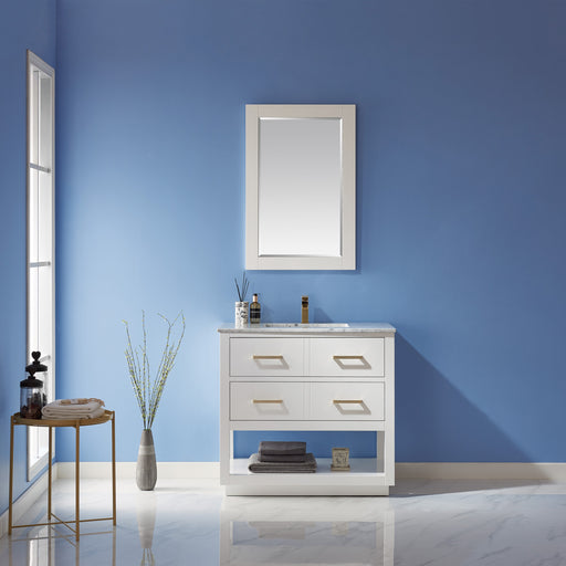 Altair Design Remi 36"" Single Bathroom Vanity Set in White and Carrara White Marble Countertop