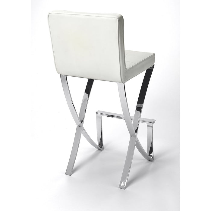 Butler Specialty Company Darcy Chrome Plated Faux Leather 28.5"" Bar Stool, White 5325411