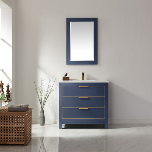 Altair Design Jackson 36"" Single Bathroom Vanity Set in Royal Blue and Aosta White Composite Stone Countertop