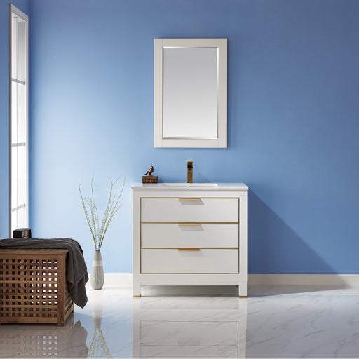Altair Design Jackson 36"" Single Bathroom Vanity Set in White and Aosta White Composite Stone Countertop