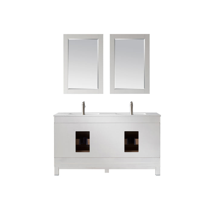 Altair Design Jackson 60"" Double Bathroom Vanity Set in White and Aosta White Composite Stone Countertop