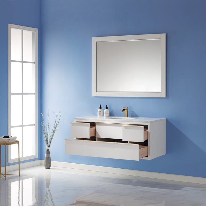 Altair Design Morgan 48"" Single Bathroom Vanity Set in White and Aosta White Composite Stone Countertop
