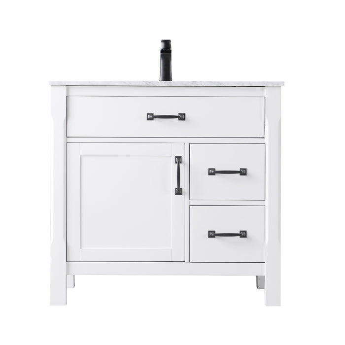Altair Design Maribella 36"" Single Bathroom Vanity Set in White and Carrara White Marble Countertop