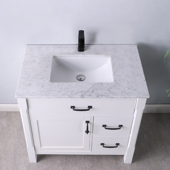 Altair Design Maribella 36"" Single Bathroom Vanity Set in White and Carrara White Marble Countertop