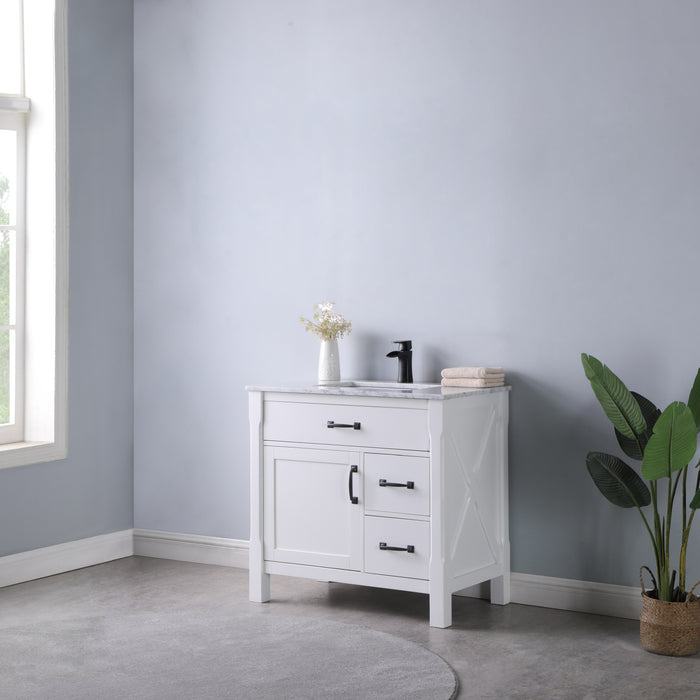 Altair Design Maribella 36"" Single Bathroom Vanity Set in White and Carrara White Marble Countertop