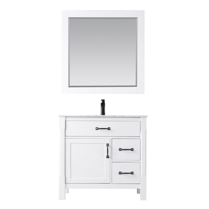 Altair Design Maribella 36"" Single Bathroom Vanity Set in White and Carrara White Marble Countertop