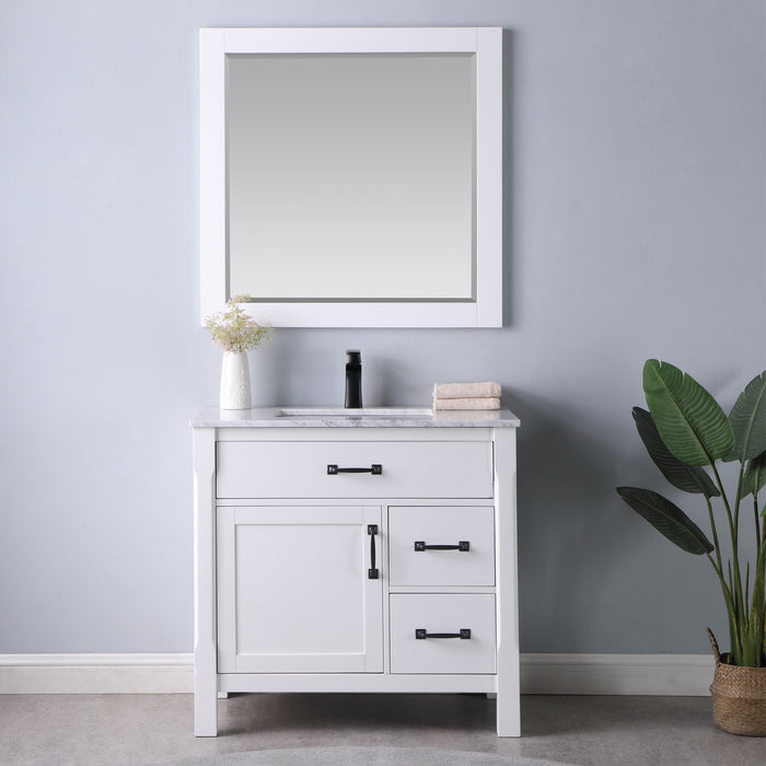 Altair Design Maribella 36"" Single Bathroom Vanity Set in White and Carrara White Marble Countertop