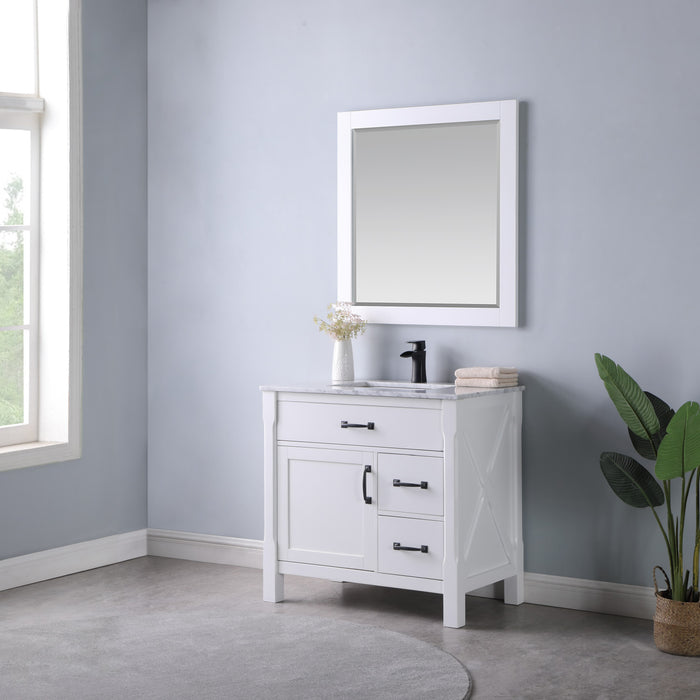 Altair Design Maribella 36"" Single Bathroom Vanity Set in White and Carrara White Marble Countertop
