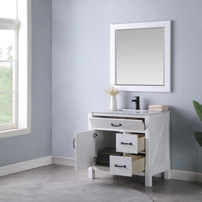 Altair Design Maribella 36"" Single Bathroom Vanity Set in White and Carrara White Marble Countertop