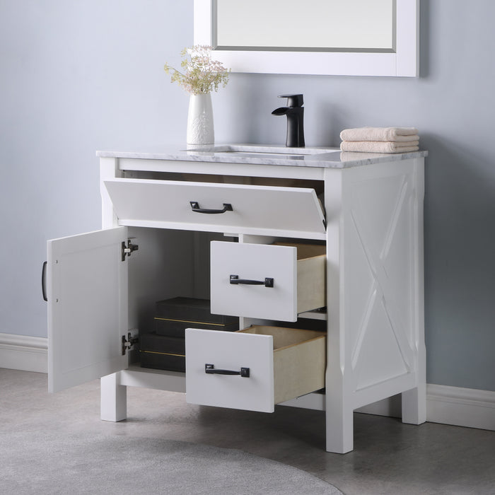 Altair Design Maribella 36"" Single Bathroom Vanity Set in White and Carrara White Marble Countertop