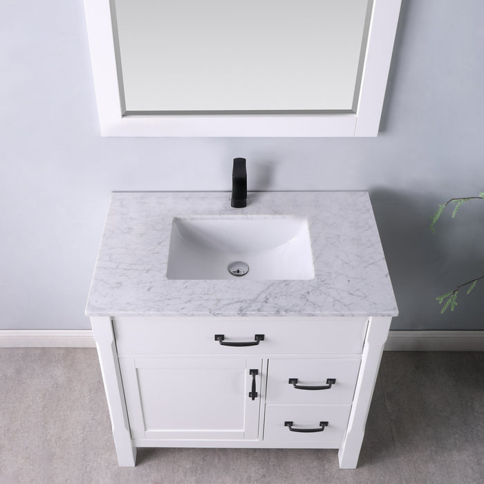 Altair Design Maribella 36"" Single Bathroom Vanity Set in White and Carrara White Marble Countertop