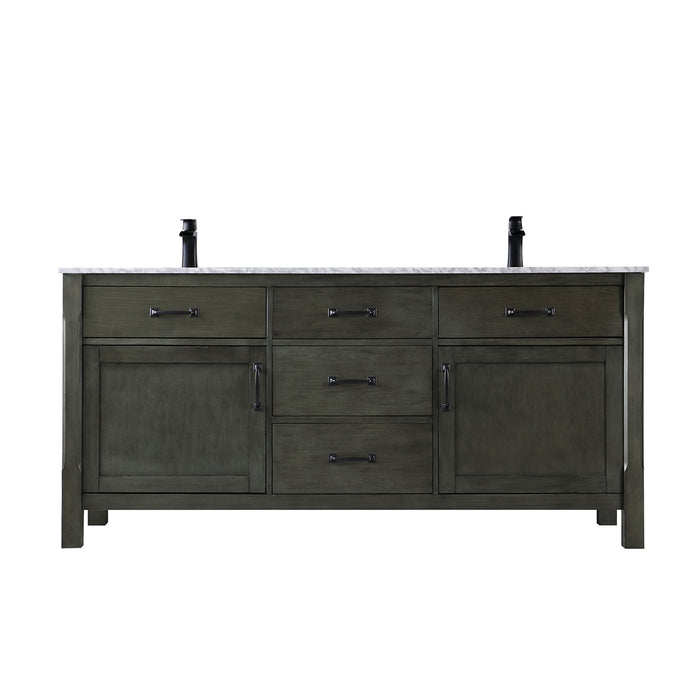 Altair Design Maribella 72"" Double Bathroom Vanity Set in Rust Black and Carrara White Marble Countertop