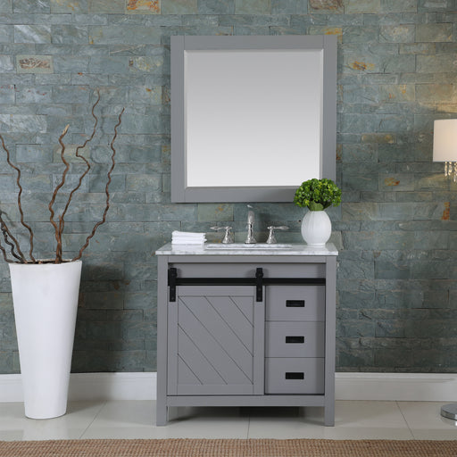 Altair Design Kinsley 36"" Single Bathroom Vanity Set in Gray and Carrara White Marble Countertop