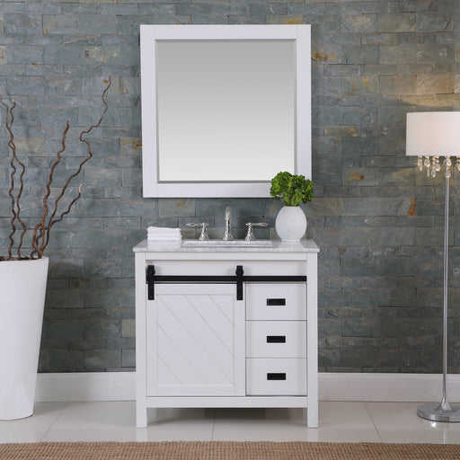 Altair Design Kinsley 36"" Single Bathroom Vanity Set in White and Carrara White Marble Countertop