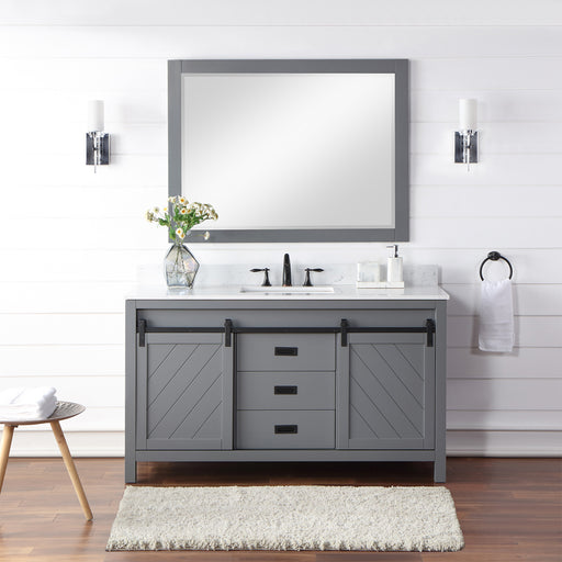 Altair Design Kinsley 60"" Single Bathroom Vanity Set in Gray and Aosta White Composite Stone Countertop