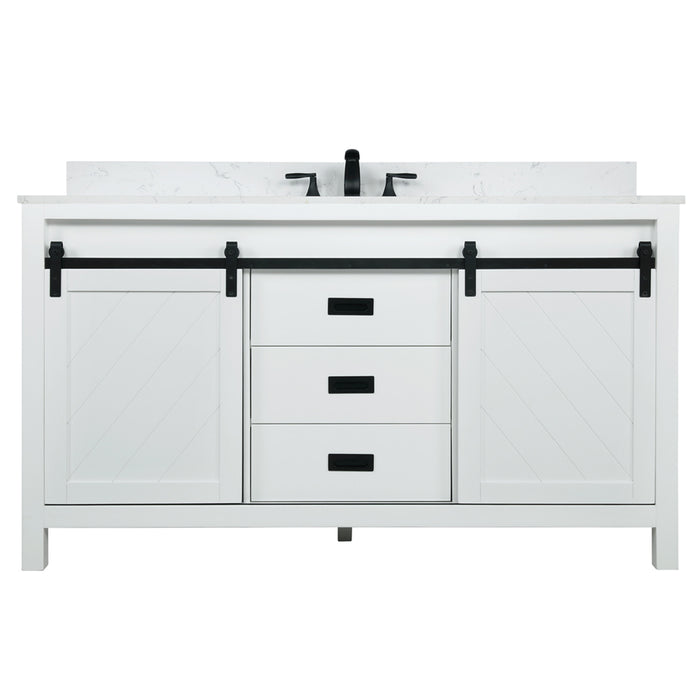 Altair Design Kinsley 60"" Single Bathroom Vanity Set in White and Carrara White Marble Countertop