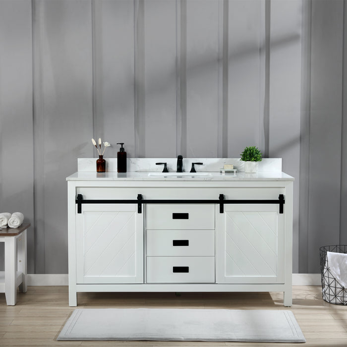 Altair Design Kinsley 60"" Single Bathroom Vanity Set in White and Carrara White Marble Countertop
