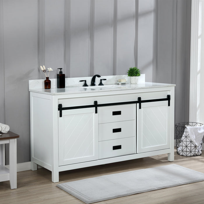 Altair Design Kinsley 60"" Single Bathroom Vanity Set in White and Carrara White Marble Countertop