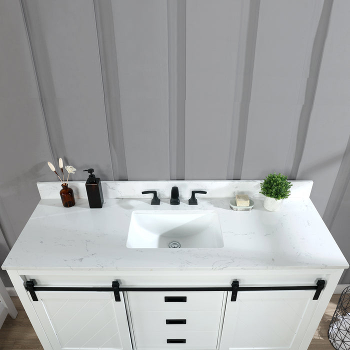 Altair Design Kinsley 60"" Single Bathroom Vanity Set in White and Carrara White Marble Countertop