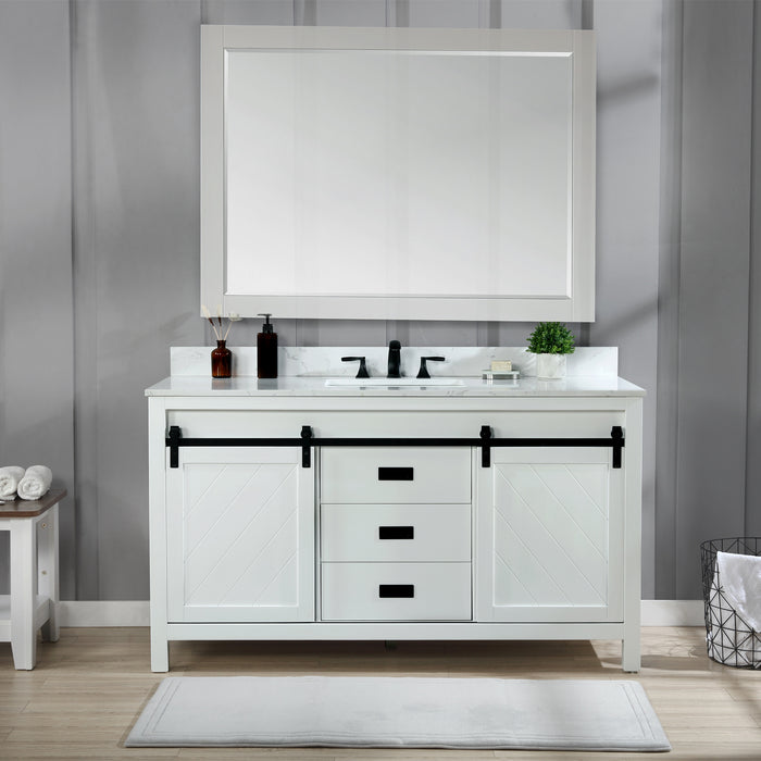 Altair Design Kinsley 60"" Single Bathroom Vanity Set in White and Carrara White Marble Countertop