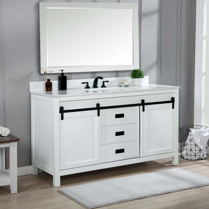 Altair Design Kinsley 60"" Single Bathroom Vanity Set in White and Carrara White Marble Countertop